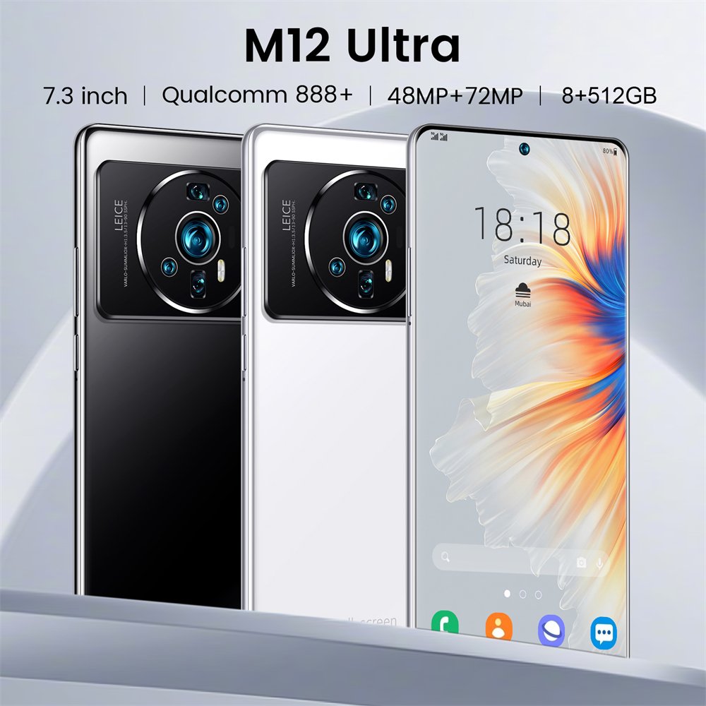 Foreign trade cross-border mobile phone network game video smartphone M12 8+512 large memory 7.3 inch large screen Android